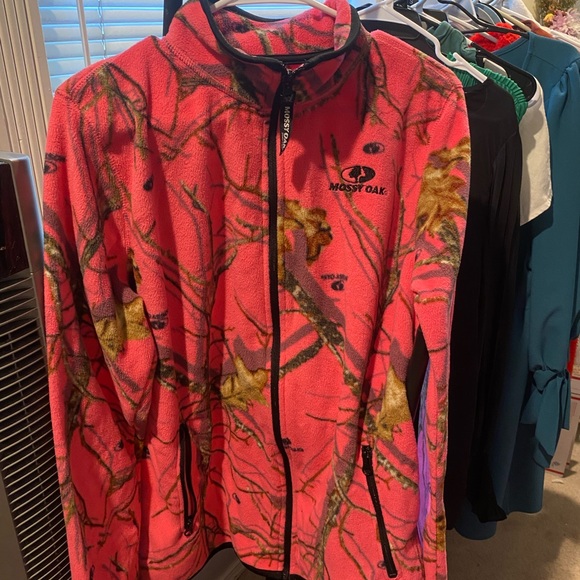 Mossy Oak Women Hot Pink Camo Full Zip Fleece Thumb Holes Camouflage L E395 - Picture 2 of 3